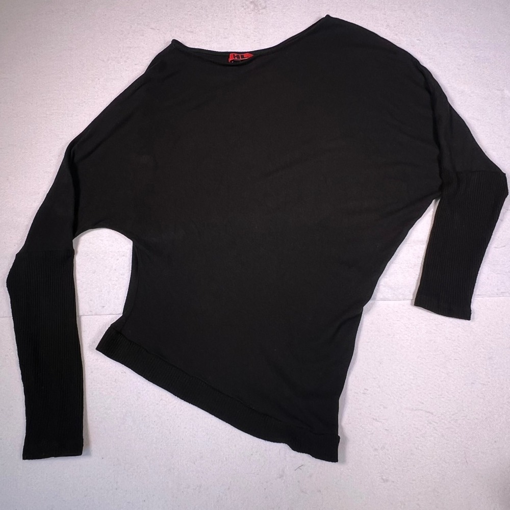 Helmut Lang Asymmetrical Batwing Top Womens Medium Black Excellent